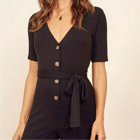 Reformation Jeans Black Camille Ribbed Knit Jumpsuit Size large - Picture 4 of 15